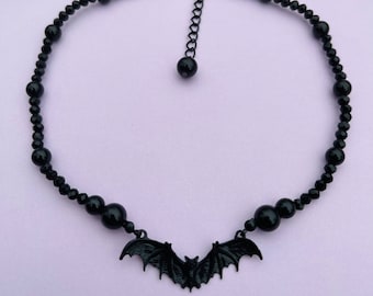 Bat obsidian protection necklace handcrafted