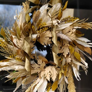 Neutral Fall Wreath, Primitive Wreath, Fall Leaf Wreath, Beige Wreath for Door