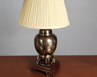 Vintage Brass Table Lamp with etched Flower Pattern, Lamp Shade Included