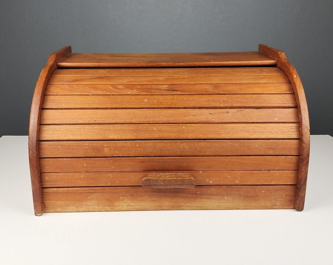 Vintage Bread Box Large Wooden Roll Top Storage Box Etsy