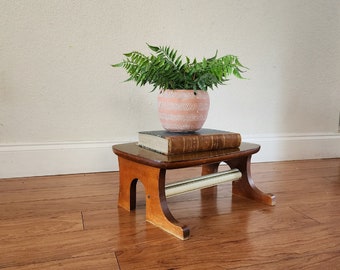 Vintage Handmade Wooden Footstool, Plant Stant, Midcentury Modern