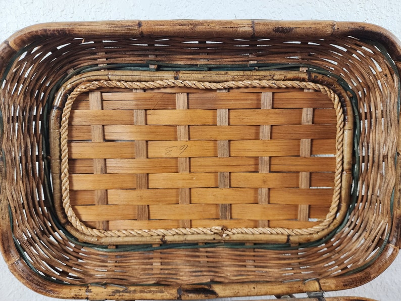 Vintage Large Wicker Picnic Basket With Handles, Outdoor Indoor Storage