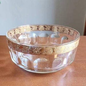 Vintage Arcoroc France Glass Serving Bowl with Gold Rose Trim, Made in France