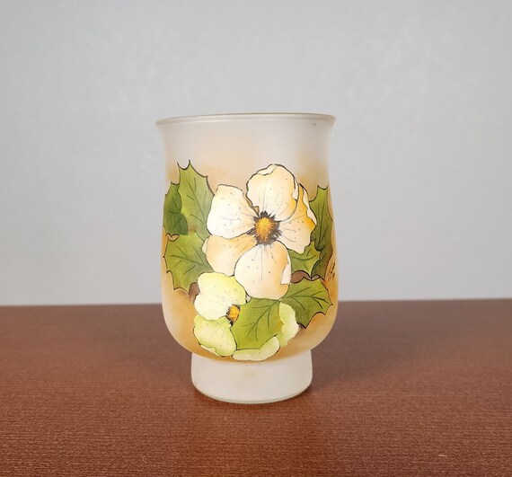 ヴィンテージの小さな手描きのフロストガラスの花瓶 - Etsy 日本