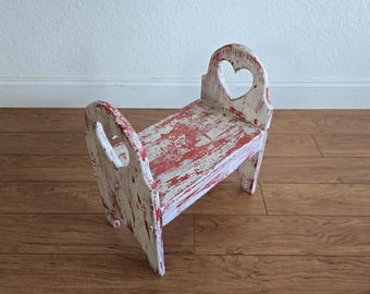 Vintage Handmade Painted Stool, Wooden Footstool