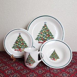 Vintage Holiday Magic Stoneware Dinnerware, Mount Clemens Pottery Christmas Plates, Holiday Dishes, Christmas Tree Plates, Sold Separately