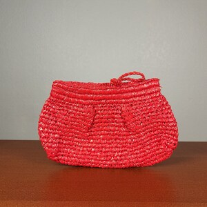 Vintage Red Woven Raffia Handmade Clutch Bag