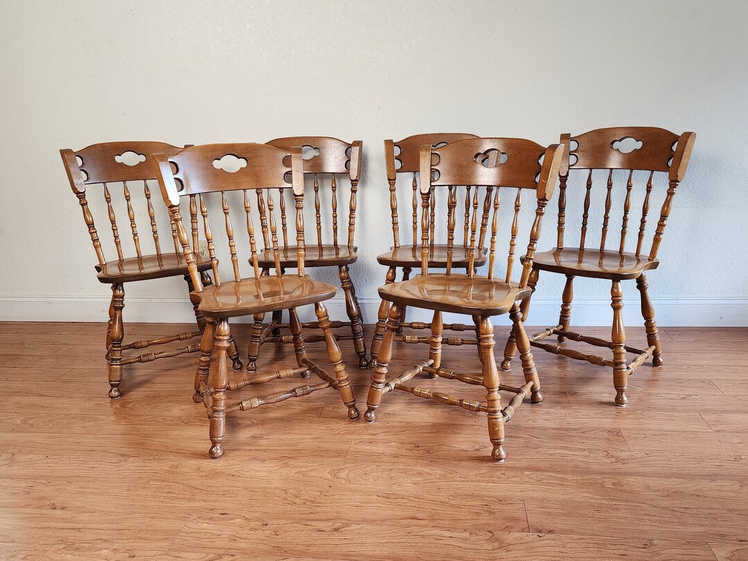 Vintage Solid Rock Maple Colonial Dining Chairs Set of 6, S. Bent