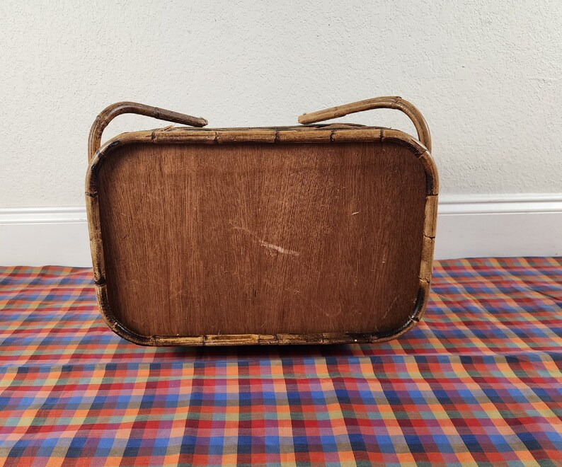 Vintage Large Wicker Picnic Basket With Handles, Outdoor Indoor Storage