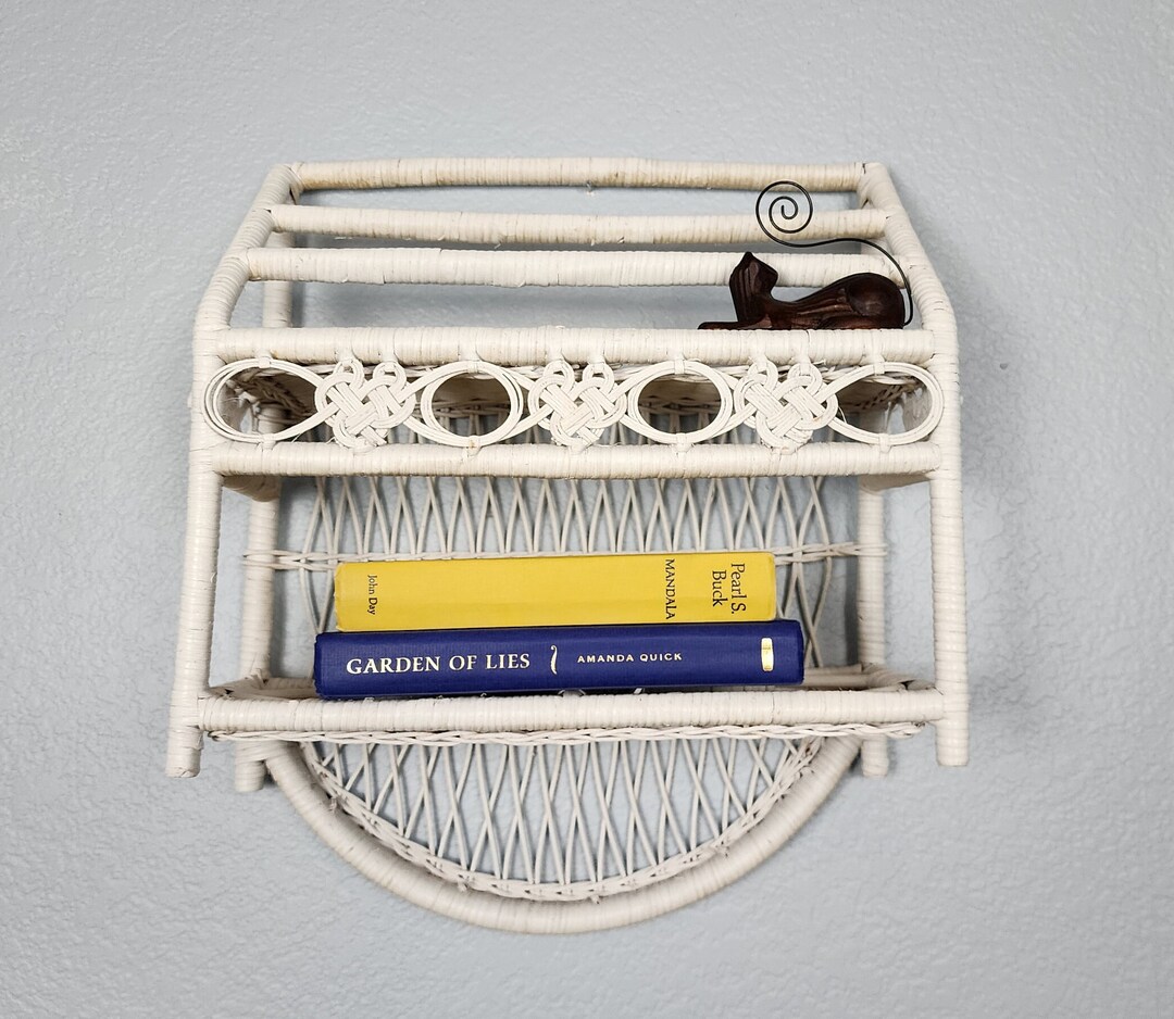 Vintage Wicker Wall Shelf 2 Tier off White Rattan Boho Etsy