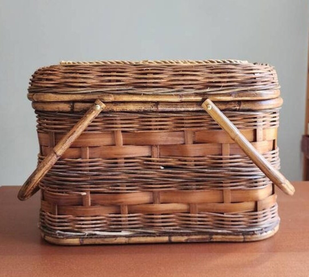 Vintage Large Wicker Picnic Basket With Handles Outdoor Etsy