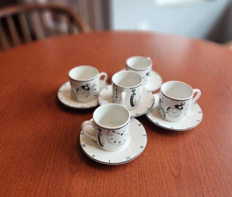Vintage Riviera Van Beers Signature Clock Watch Demitasse Espresso Coffee Cups and Saucers Set
