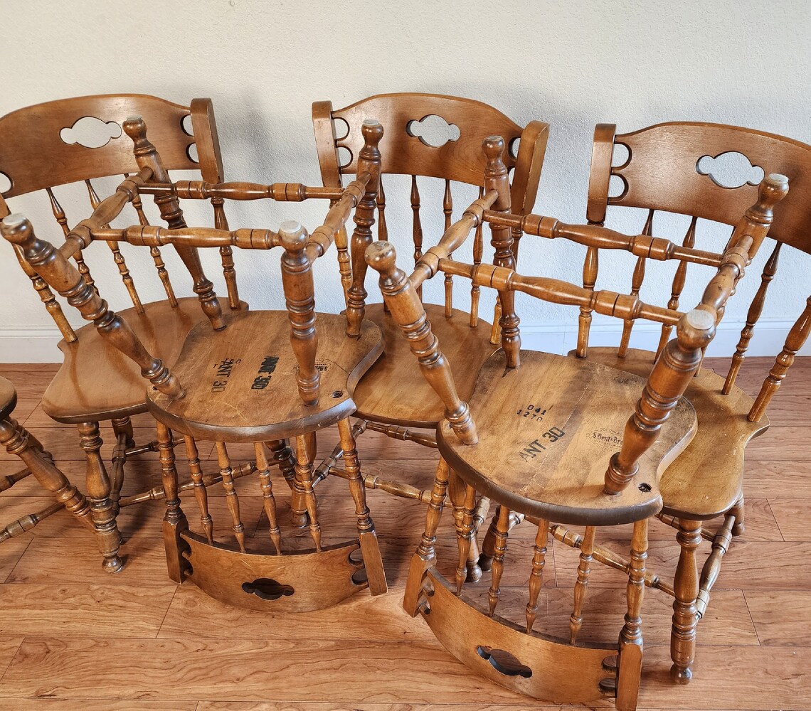 Vintage Solid Rock Maple Colonial Dining Chairs Set of 6, S. Bent