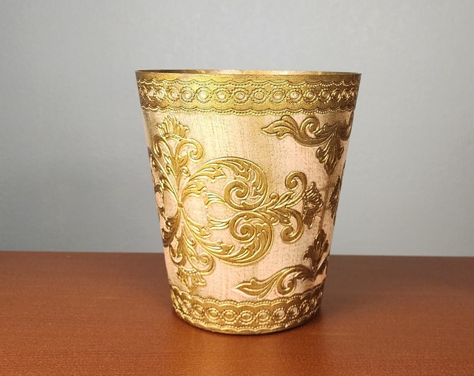 Vintage Italian Florentine Trash Bin, Trash Can With Gold Painted Wood