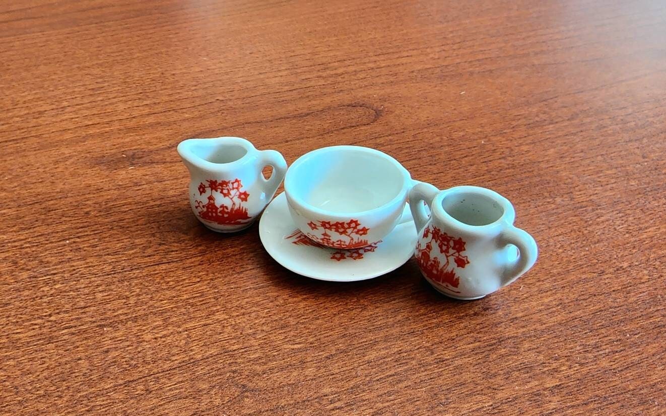 Vintage Miniature Porcelain Tea Set, Made in Japan, 4 Pieces, Teacup ...