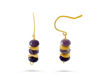 Gold Ear Wire with Natural Lepidolite Stone Bar Earrings
