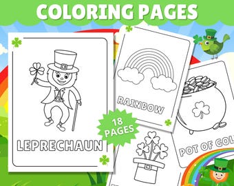 St. Patrick's Day Coloring Pages for Kids Spring Printable Coloring Sheets Cute Preschool Kindergarten Classroom Activity Leprechaun Party