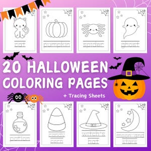 Halloween Coloring Pages for Kids, Printable Tracing Worksheets, Preschool Kindergarten Halloween Activity Sheets, Coloring Book for Toddler