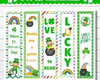 St. Patrick's Day Bookmarks Printable Saint Patrick's Day Craft Kids Shamrocks Rainbows Leprechauns Instant Download Classroom Fun Activity