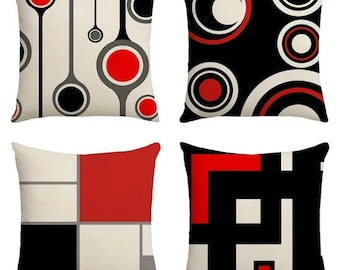 Black, Red, and White Mod Pillow Covers