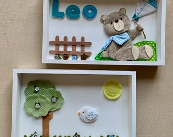 Personalized Baby Boy Room Decor, Nursery Decor Set, Nursery Name Sign, Teddy Bear Room Decor, Baby Wall Decor, Baby Gift, Baby Shower Gift