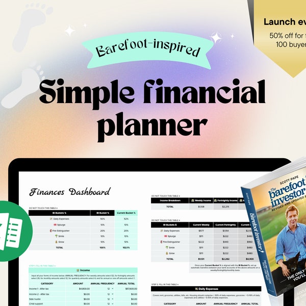 Barefoot Lovers: Bucket Budget Simple Personal Finance Microsoft Excel Spreadsheet Barefoot Investor Inspired (Bondi Theme)