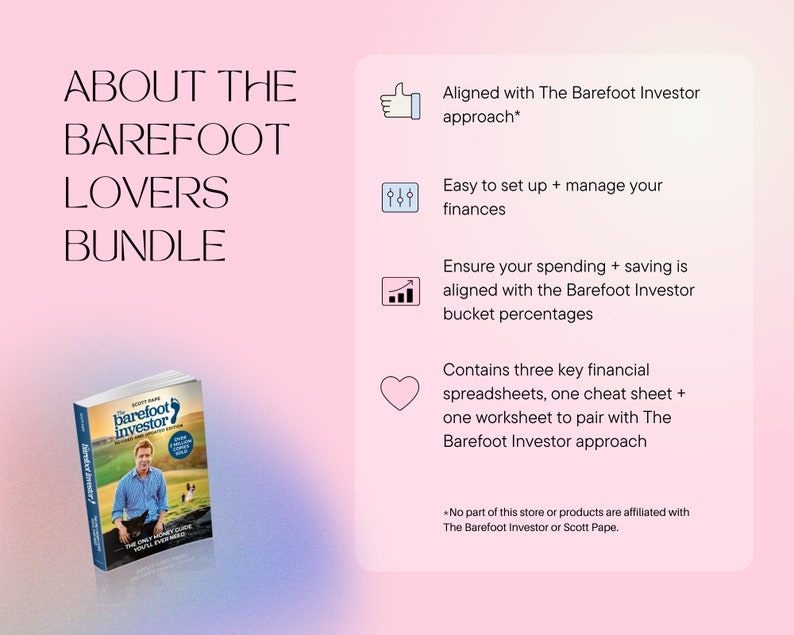 Barefoot Beginners: Ultimate Bundle Bucket Budget Simple Personal Finance Google Spreadsheet Cheat Sheet Barefoot Investor Inspired image 2