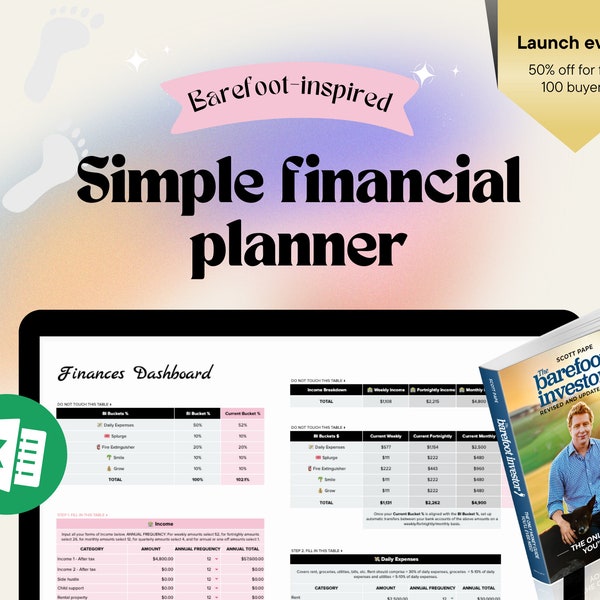 Barefoot Lovers: Bucket Budget Simple Personal Finance Microsoft Excel Spreadsheet Barefoot Investor Inspired (Kawaii Theme)