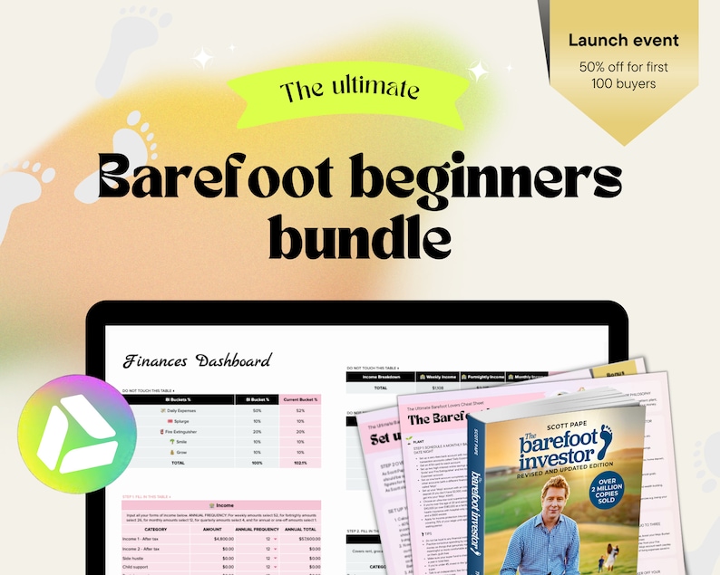 Barefoot Beginners: Ultimate Bundle Bucket Budget Simple Personal Finance Google Spreadsheet Cheat Sheet Barefoot Investor Inspired image 1