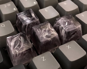 Dark Marble Keycap - Custom Resin Artisan (Black & White Swirl) | OEM Profile, Cherry MX Compatible | Handmade for Mechanical Keyboards