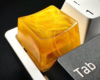 Orange Resin Keycap Amber Swirl | Autumn Fall Desk Decor Artisan Keycap | Custom ESC Spacebar | Mechanical Keyboard | Citrine Quartz