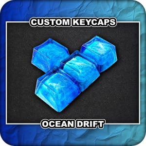Ocean Drift Keycap - Custom Resin Artisan (Dark & Light Blue Waves) | OEM Profile, Cherry MX Compatible | Handmade for Mechanical Keyboards