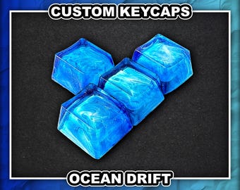 Copritasti Ocean Drift - Resina artigianale personalizzata (onde blu scuro e chiaro) / Profilo OEM, compatibile con Cherry MX / Fatto a mano per tastiere meccaniche