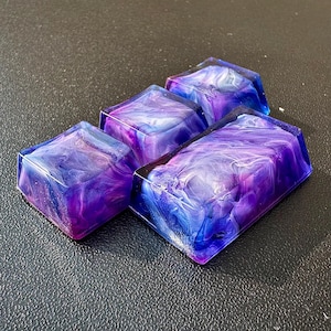 Purple Galaxy Resin Keycap | Blue Nebula Swirl Artisan Keycaps for Mechanical Keyboard | Custom ESC Spacebar WASD | Twilight Vortex
