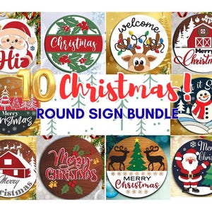 Bundle Christmas Door Hanger Cut File SVG, Merry Christmas Round Sign, Holiday Porch Sign, Holiday Laser Cut File, Christmas Decor,CNC File
