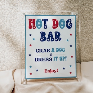 Editable Hot Dog Bar Sign, 4th of July Party Decor Template, Download Instantly and Edit with TEMPLETT