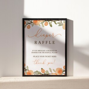 Editable Diaper Raffle Sign, A Little Cutie Orange Citrus Greenery Sign, Download Instantly and Edit with TEMPLETT