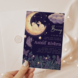Editable Bunny Baby Shower Invitation, A Little Bunny is on Her Way Invite, Download Instantly and Edit with TEMPLETT