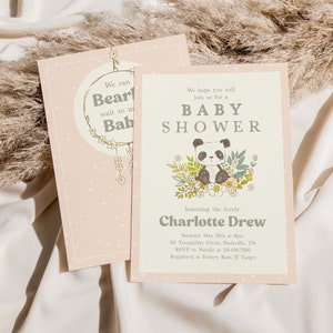 Bewerkbare Panda baby shower uitnodiging, we kunnen Bearly Wait uitnodigen, direct downloaden en bewerken met TEMPLETT