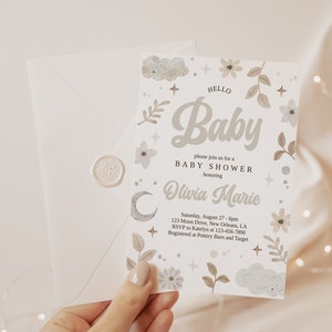 Editable Neutral Baby Shower Invitation, Hello Baby Gender Neutral Invite, Download Instantly and Edit with TEMPLETT