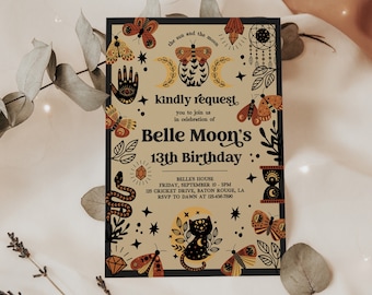 Editable Mystical Tarot Birthday Invitation, Spiritual Celestial Birthday Invite (Digital Download)