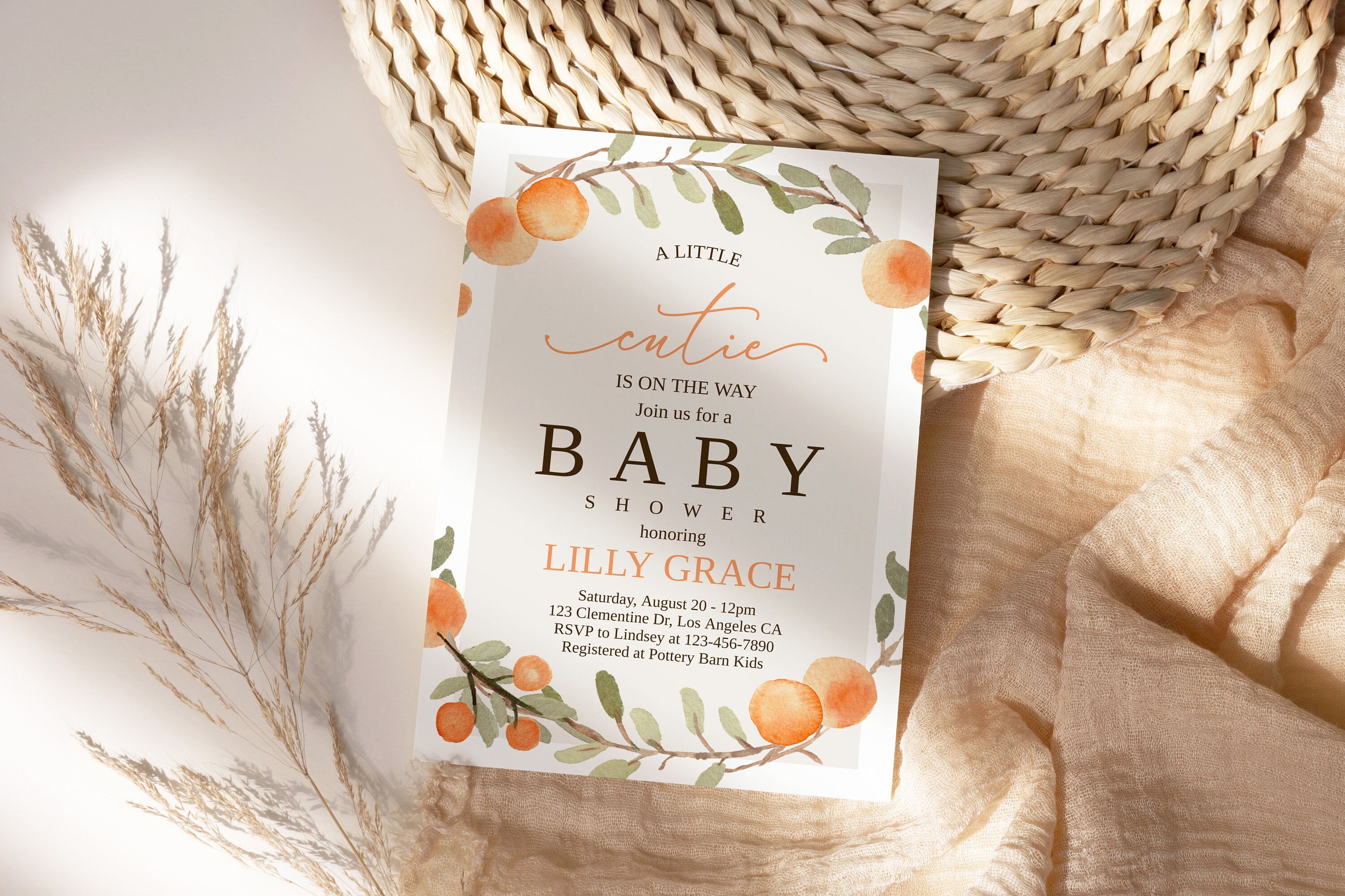 Editable A Little Cutie Baby Shower Invitation Orange Citrus Etsy