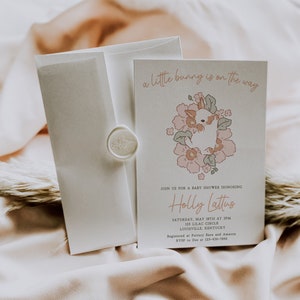 Editable Bunny Baby Shower Invitation, A Little Bunny is on the Way Invite, Download Instantly and Edit with TEMPLETT