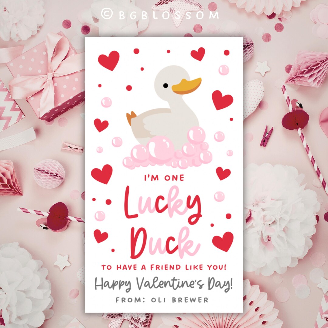 Editable Rubber Duck Valentine’s Day Gift Tag, One Lucky Duck Non Candy ...