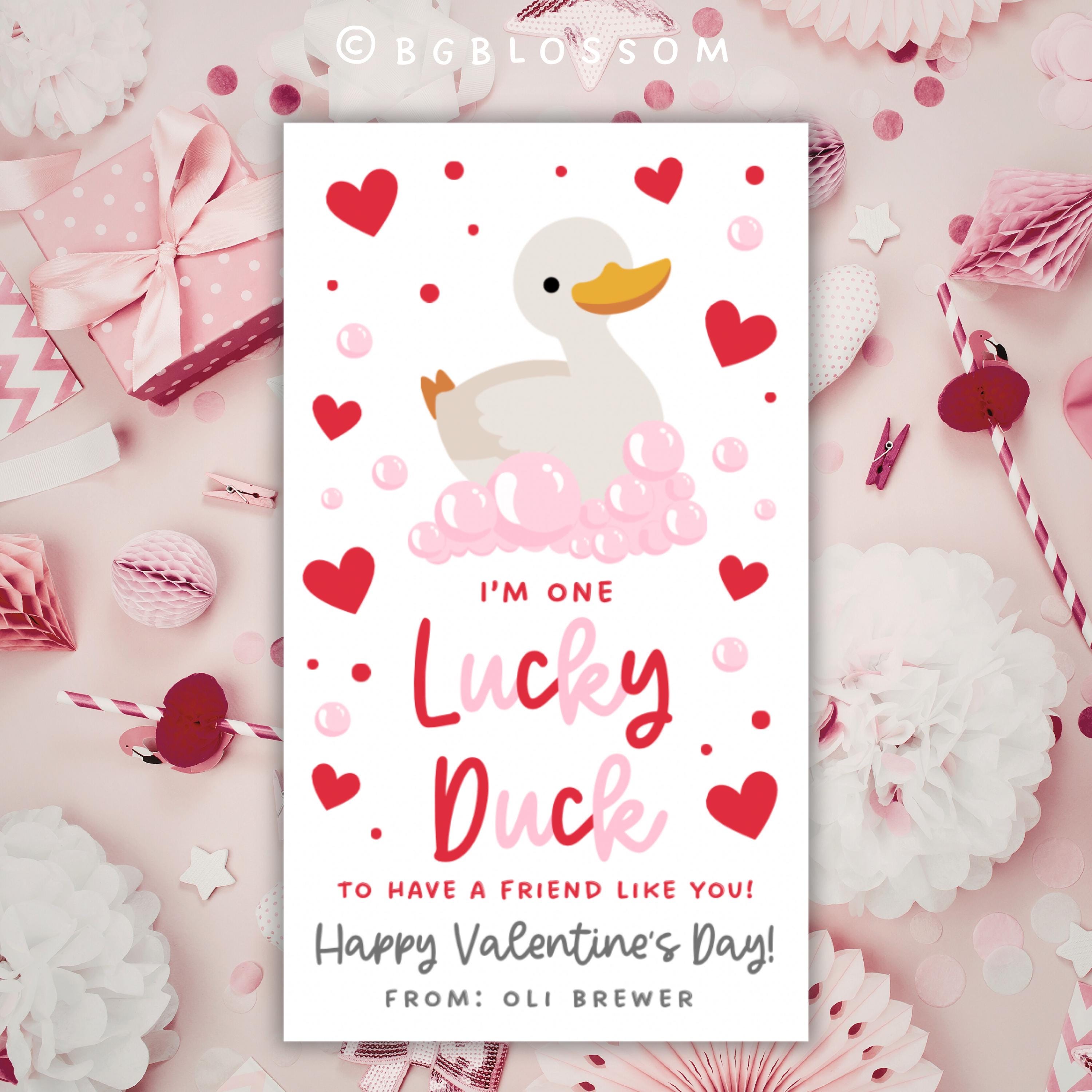 Editable Rubber Duck Valentine’s Day Gift Tag, One Lucky Duck Non Candy ...
