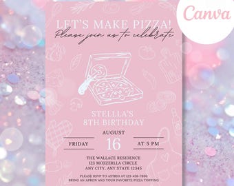 Plantilla editable de invitación "Hagamos una pizza", invitación para fiesta de cumpleaños (descarga digital)