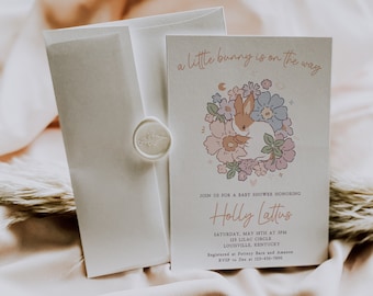 Editable Bunny Baby Shower Invitation, Floral Design (Digital Download)