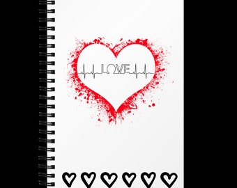 Love Spiral Notebook - white, black & red