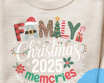 Family Christmas 2025 Sweatshirt – Matching Holiday Outfit Retro Plaid Leopard Print Crewneck for Families