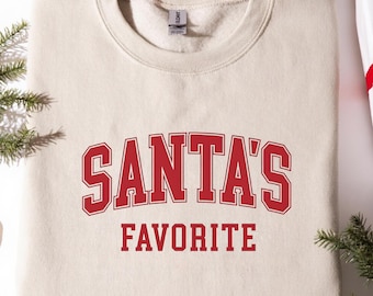 Santa’s Favorite Christmas Sweatshirt – Retro Varsity Holiday Crewneck for Women
